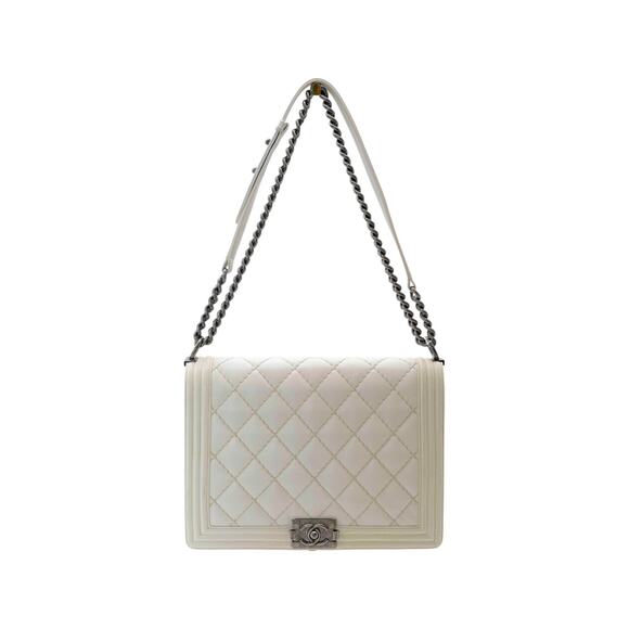 CHANEL Boy Calfskin Large Shoulder Bag In Off-White - Picture 7 of 7